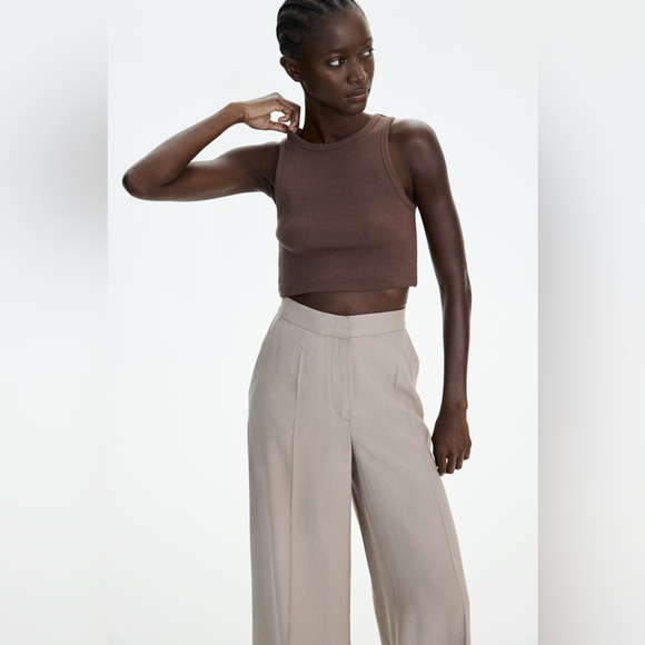 H&M tan linen-blend wide leg pant - Picture 9 of 9